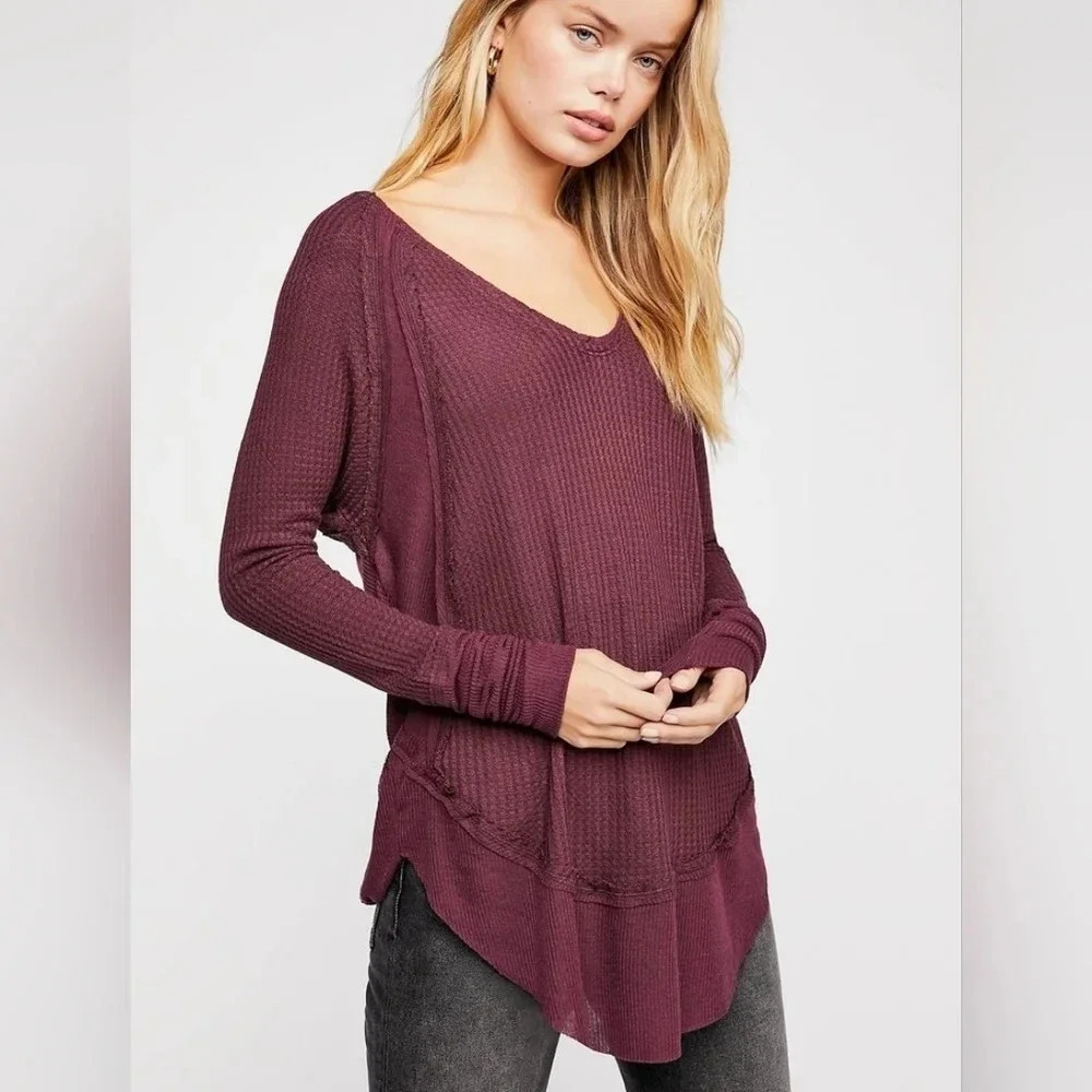 Free People We the Free Catalina Thermal Top in Plum - Size Small  Oversized